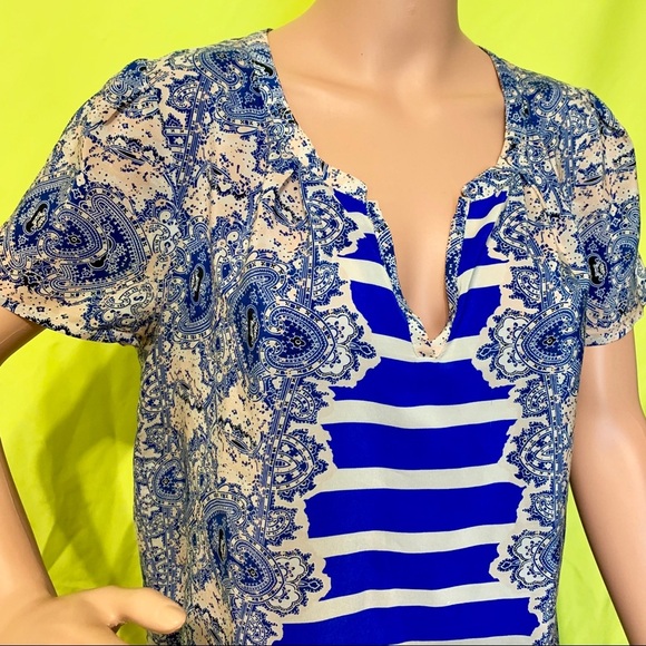 Anthropologie Maeve Mixed Print Silk Top - Picture 3 of 7